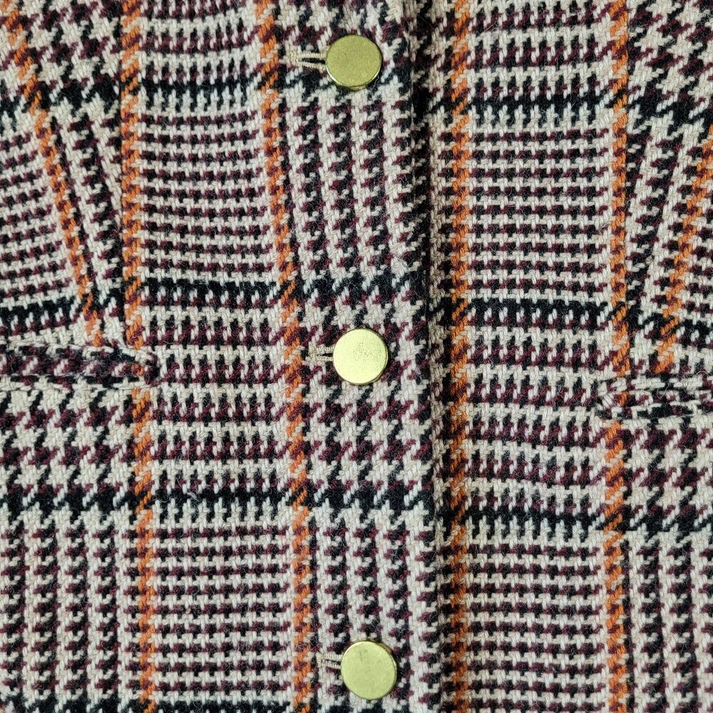 J Crew Single Breasted Topcoat Cabernet Plaid Coat - Size 6 - Picture 5 of 16